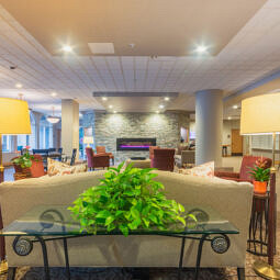 Full lobby with fireplace